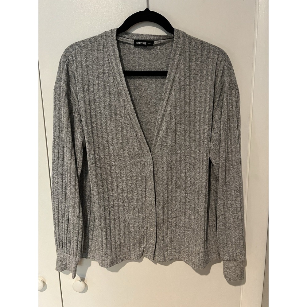 Chicme Women's Button Front Cardigan Sweater Size Small‎ Ribbed Knit Gray